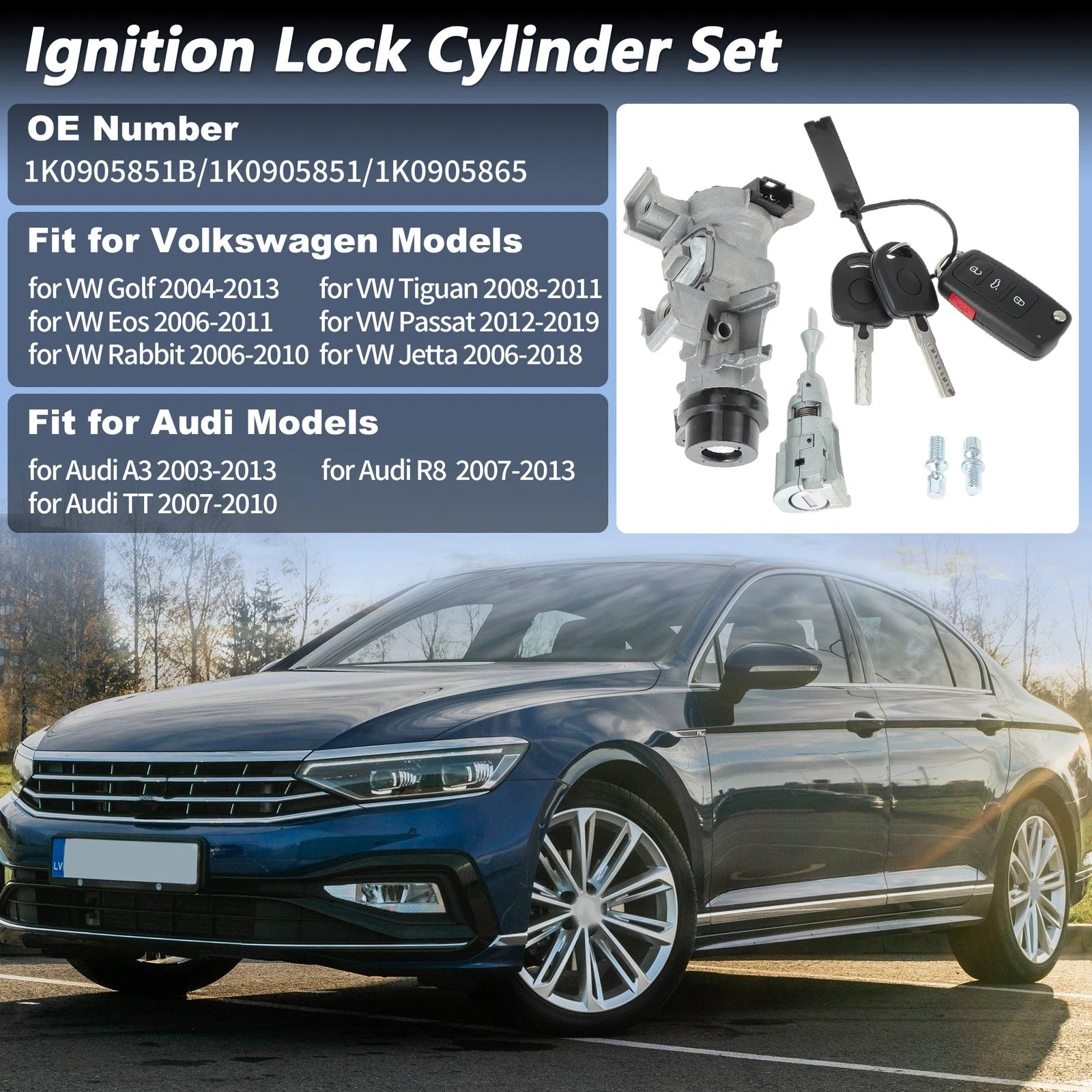 Ignition Lock Cylinder and Door Lock for VW Passat (2006–2010) No. 1K0905851