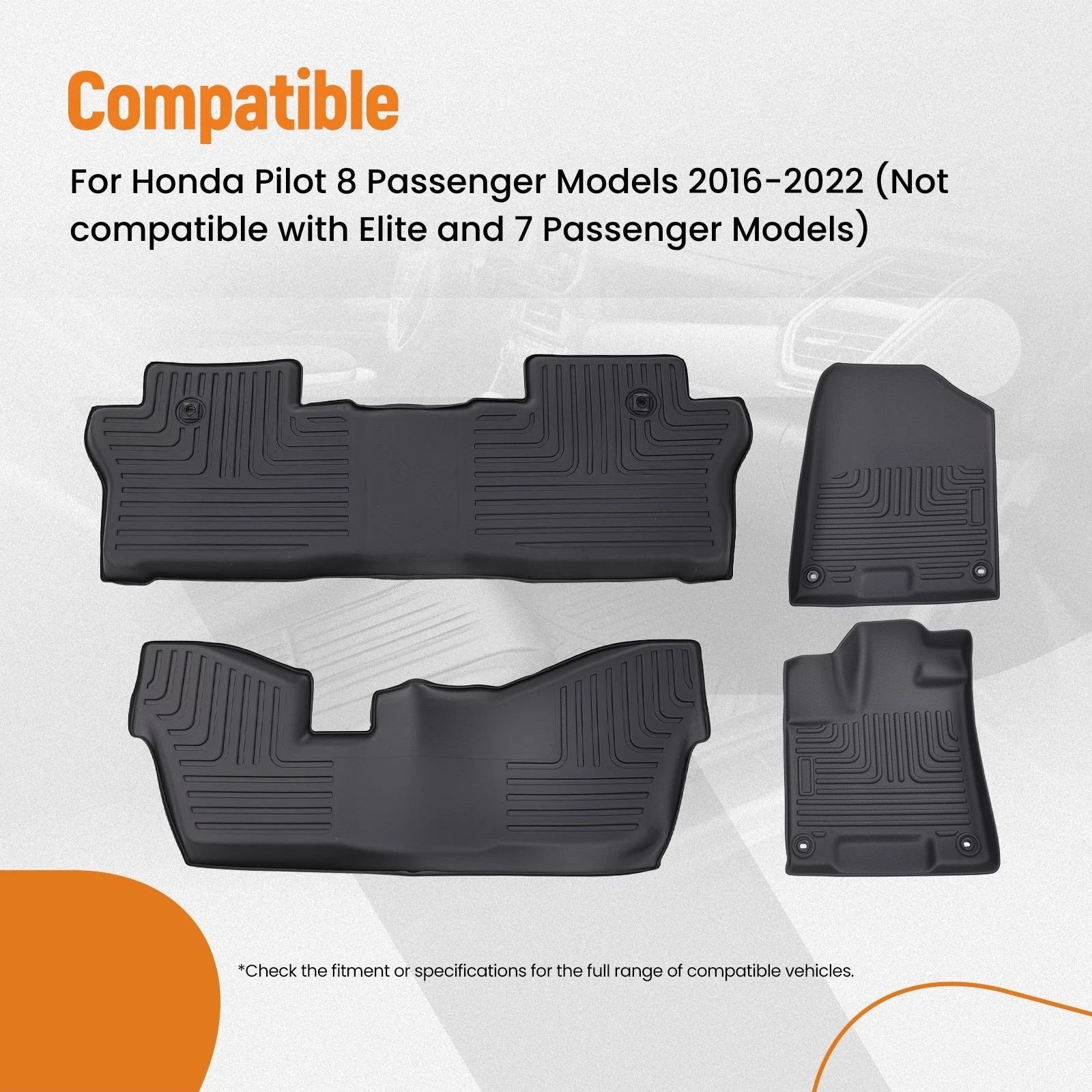 Floor Mats Liner for Honda Pilot (2016–2022) 3-Row TPE Black
