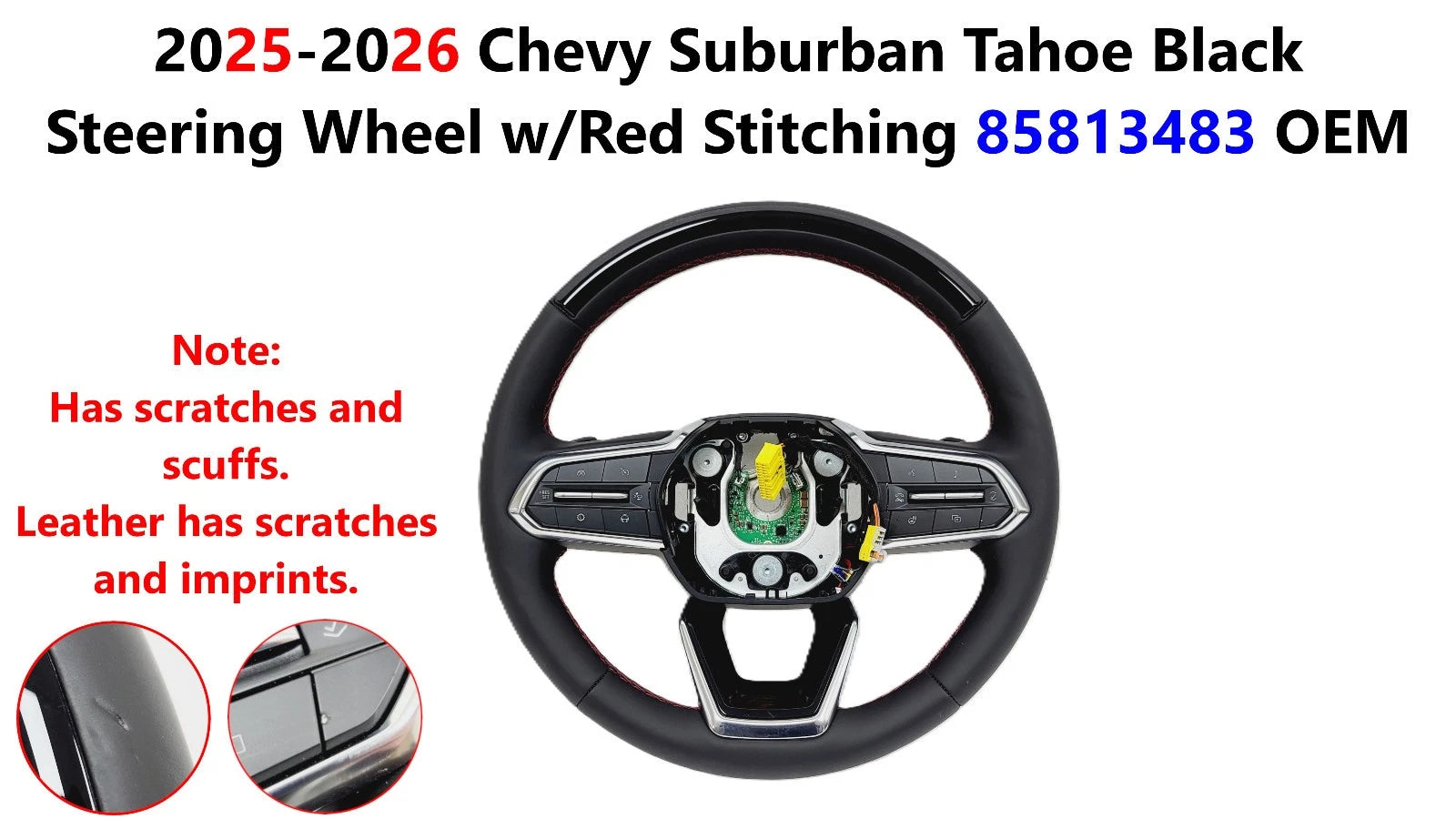 Steering Wheel for Chevy Suburban Tahoe (2025–2026) 85813483, Black, Red Stitching