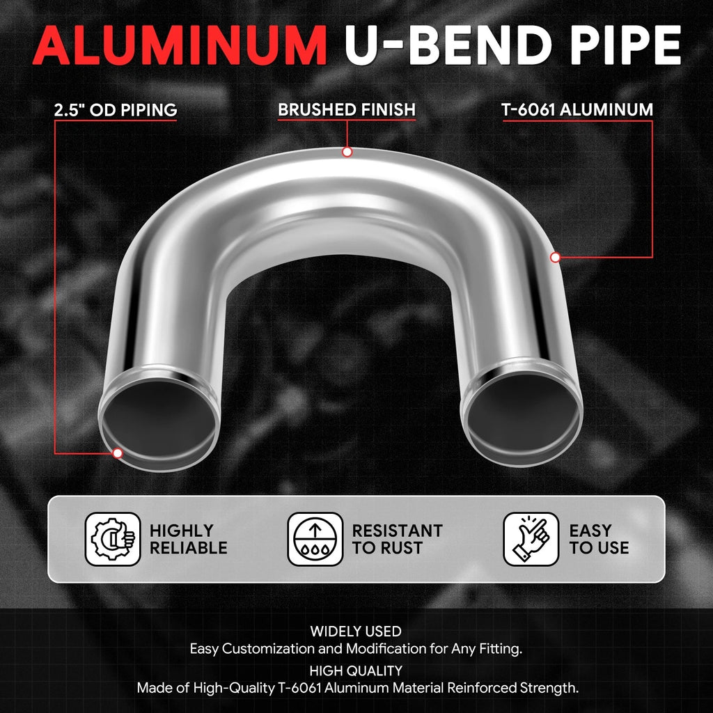 180 Degree U-Bend 2.5"OD Aluminum Intercooler Pipe for Turbo