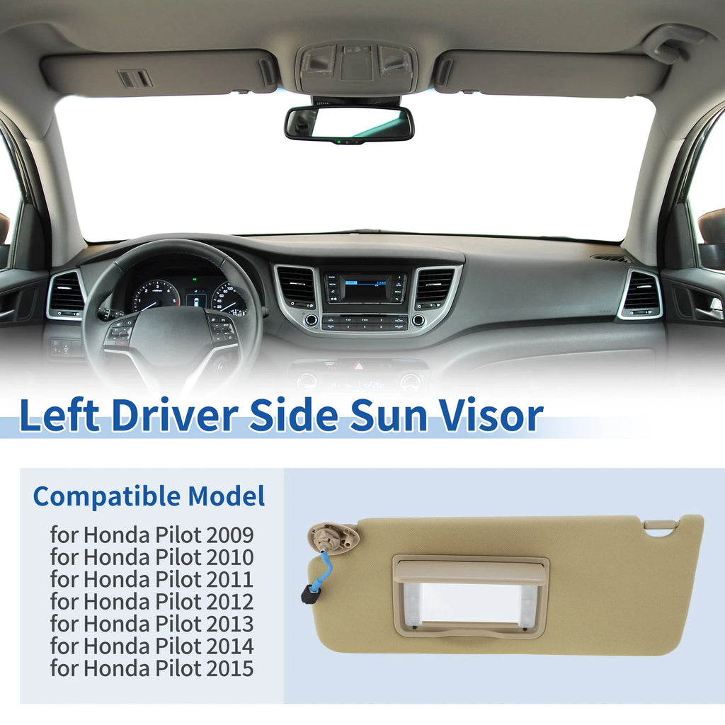 Left Side Sun Visor for Honda Pilot (2009–2015) No. 83280-SZA-A01ZC Beige
