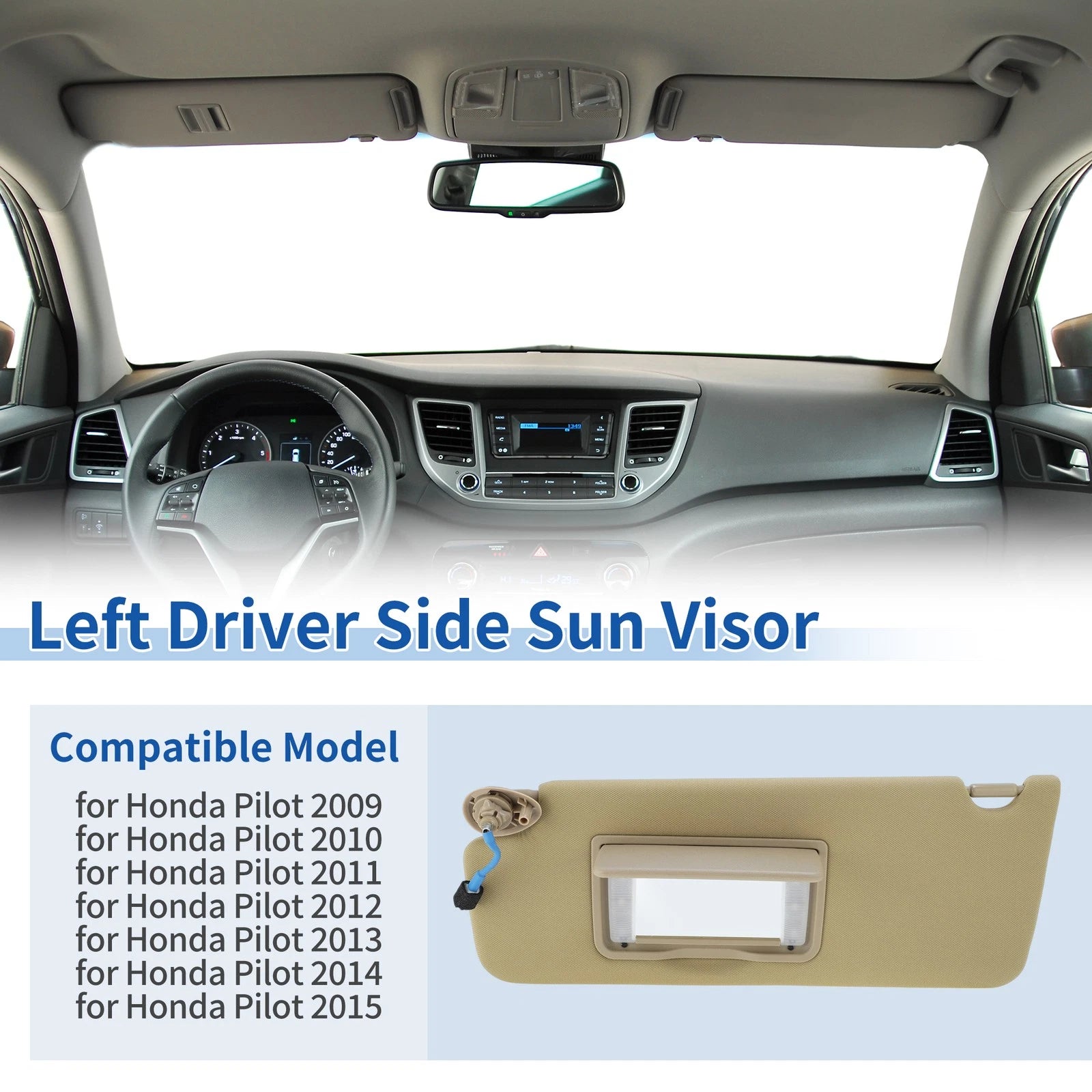 Left Side Sun Visor for Honda Pilot (2009–2015) No. 83280-SZA-A01ZC Beige