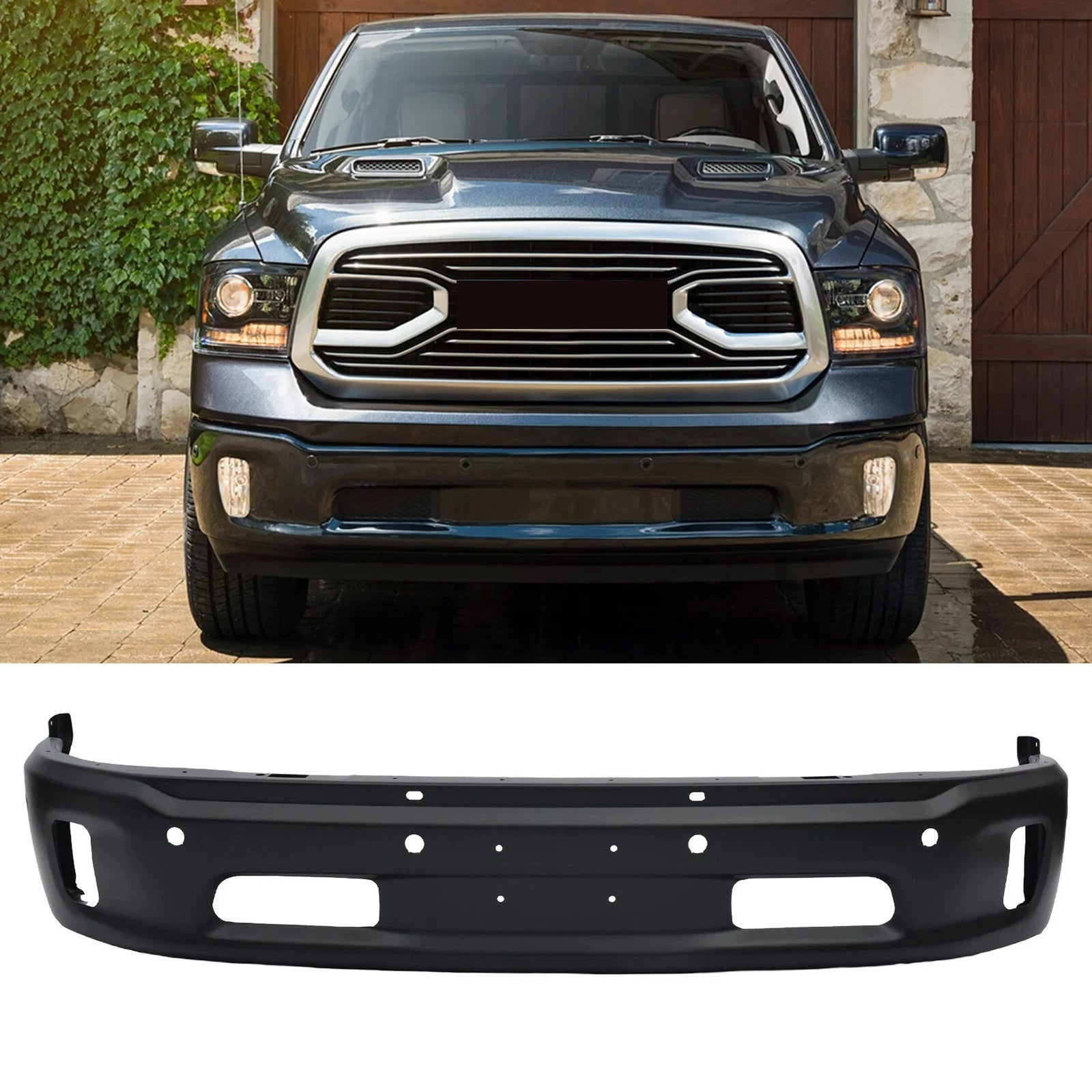 Black Steel Front Bumper Assembly for Dodge Ram 1500 (2013–2018)