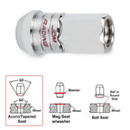 Set of 20 M12X1.25 Chrome JDM Open End Lug Nuts with Spline Locks & Key