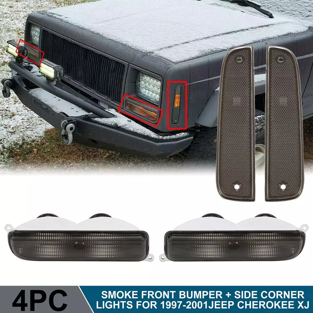 2X Smoke Park Lights Corner Bumper Signal Light for Jeep Cherokee XJ (1997–2001)