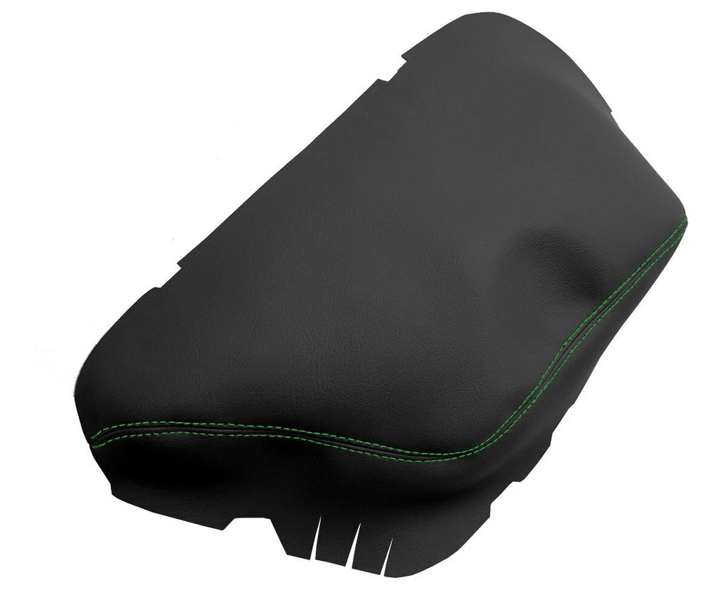 Leather Console Lid Armrest Cover for Dodge Challenger (2015–2020) Green Stitch
