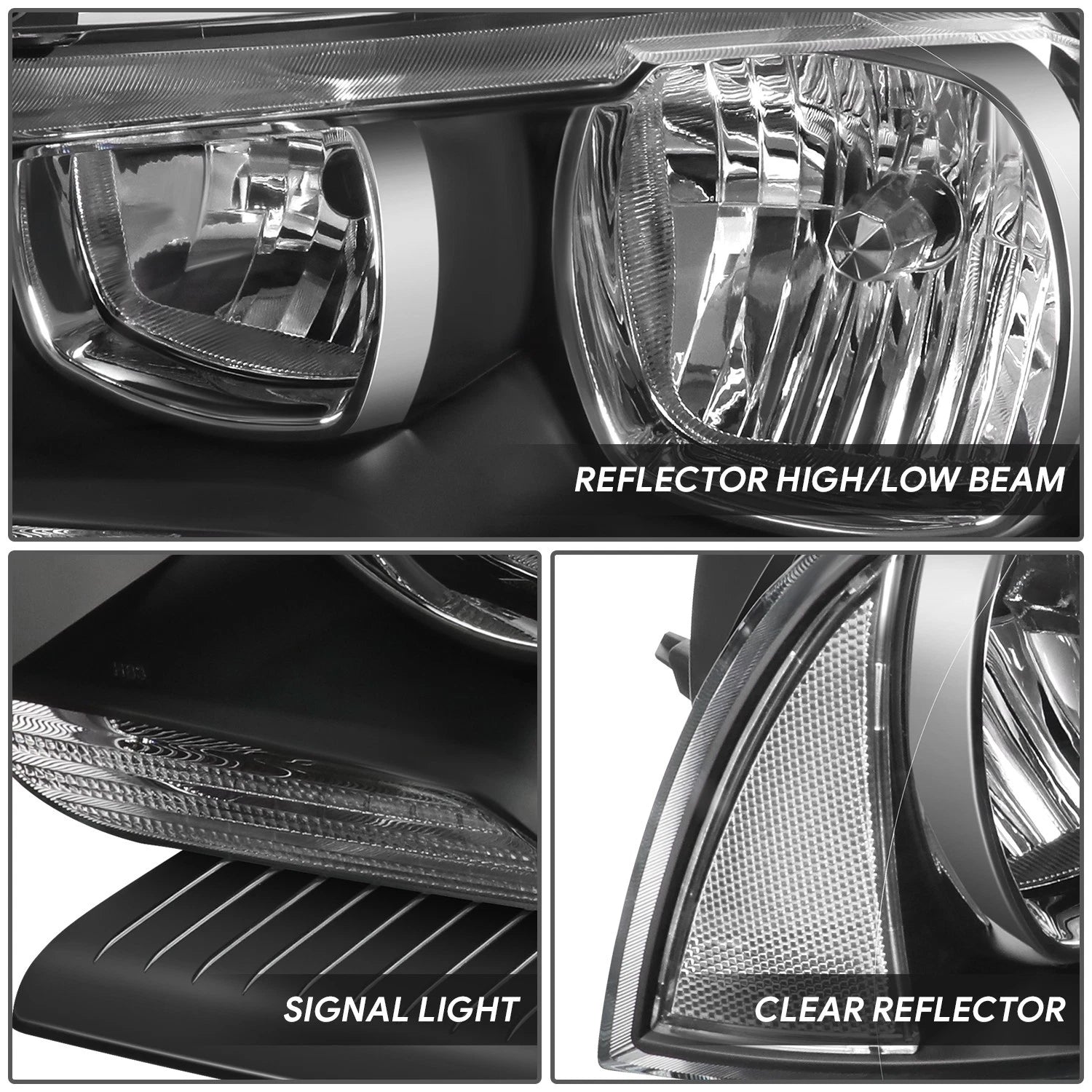 Pair of Black Housing Clear Corner Headlights for Dodge Charger (2011–2014)