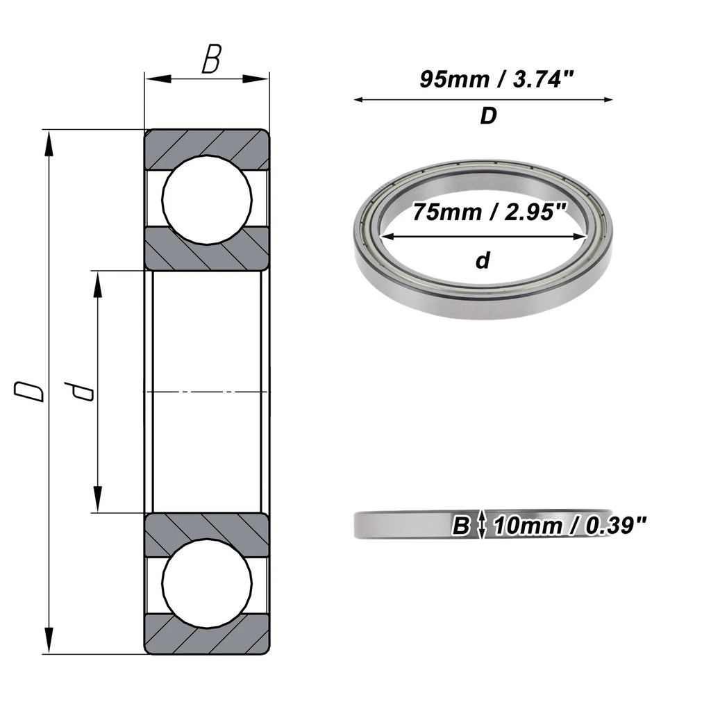 Deep Groove Ball Bearing 6815ZZ for Scooter Skateboard Wheel (P2 75x95x10mm)