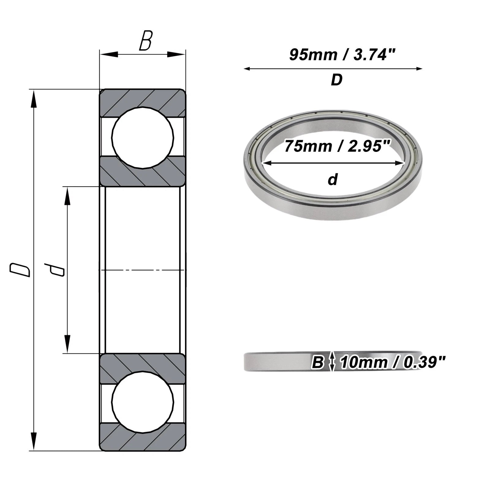 Deep Groove Ball Bearing 6815ZZ for Scooter Skateboard Wheel (P2 75x95x10mm)