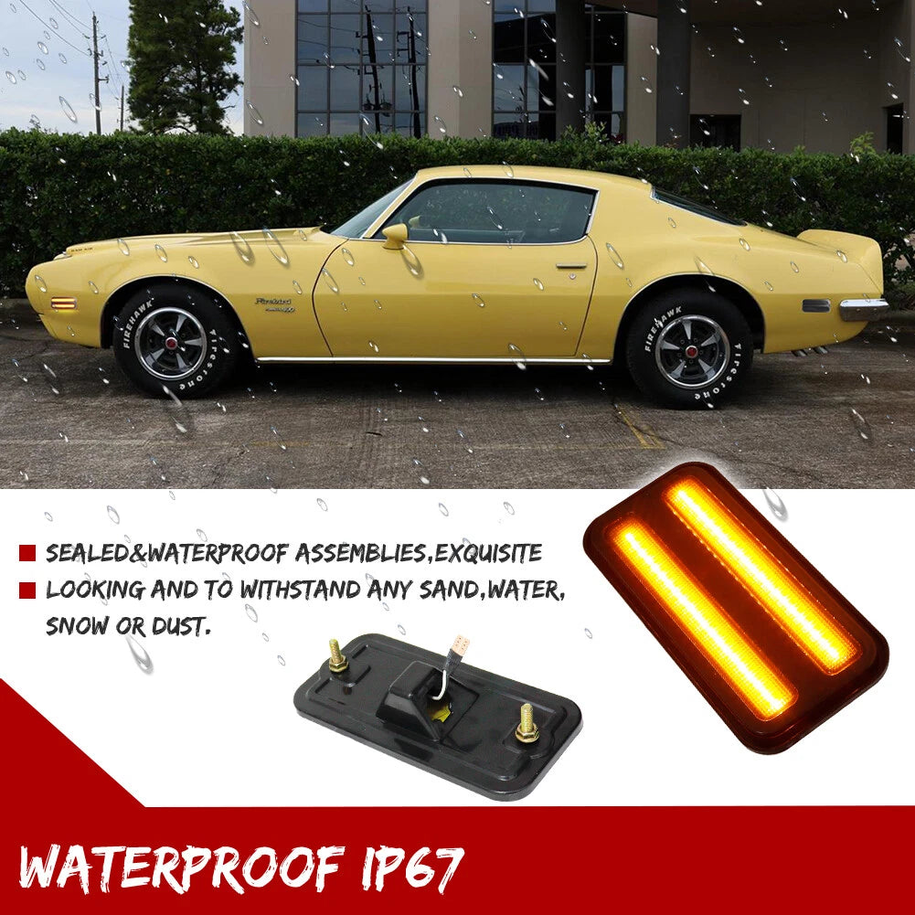 2X Smoked Lens Amber LED Front Side Marker Lights for Pontiac Firebird (1970–1981)