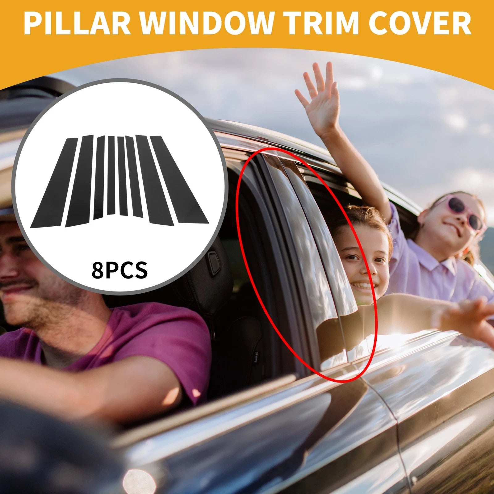 Set of 8 Car Pillar Window Trim Covers for BMW X5 (2014–2018) Black
