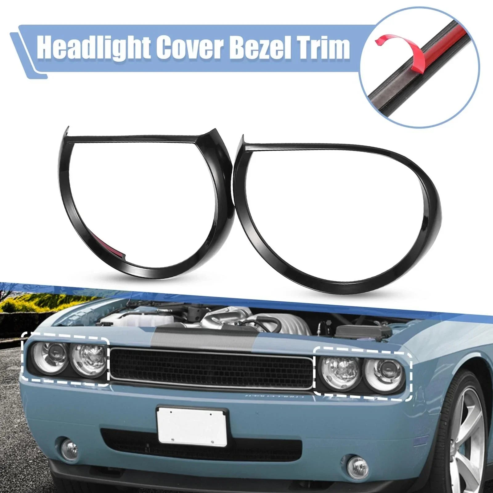 4 x Front Black Headlight Covers for Dodge Challenger (2015-2023)