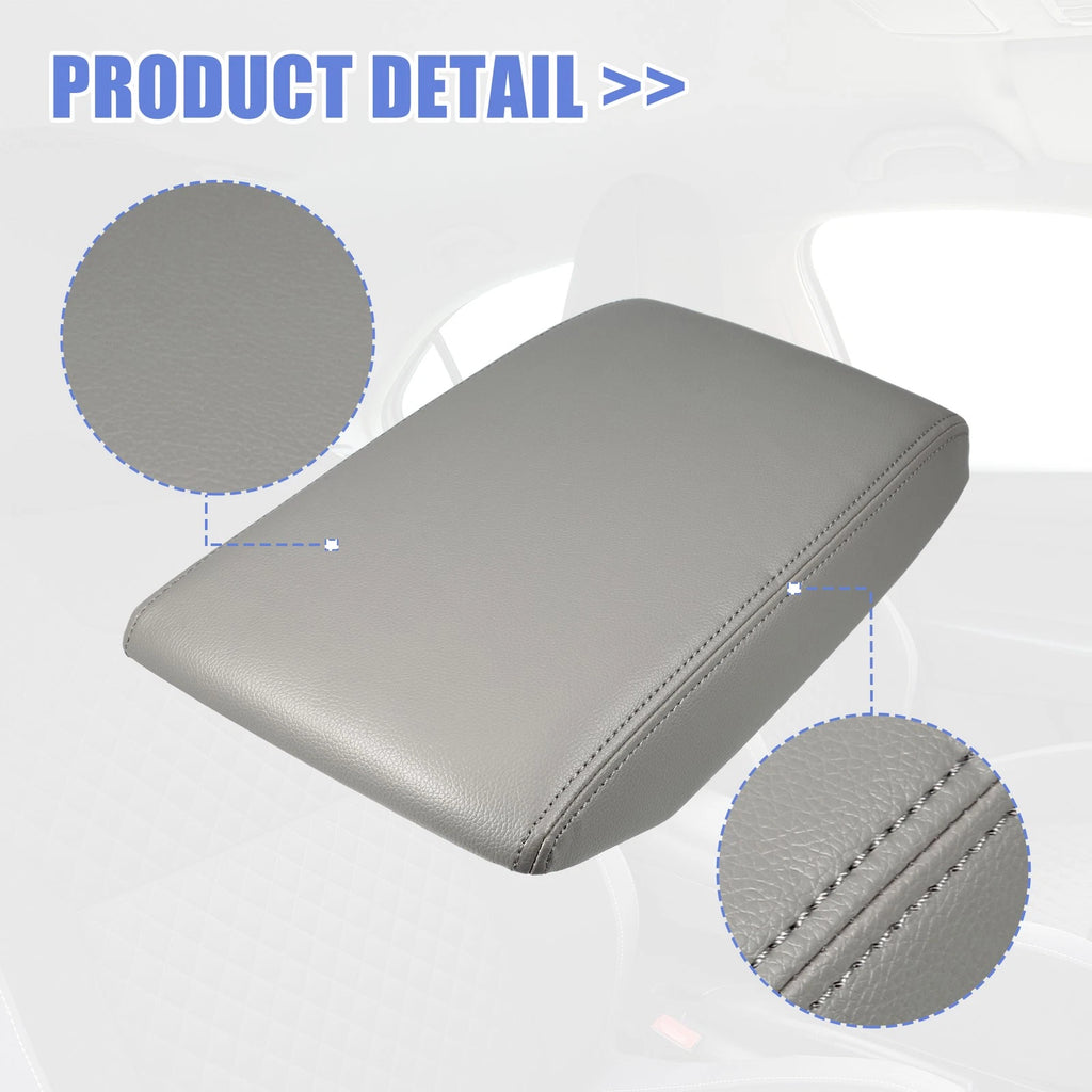 Center Console Lid Armrest Cover for Toyota Highlander (2014–2019) Gray Faux Leather