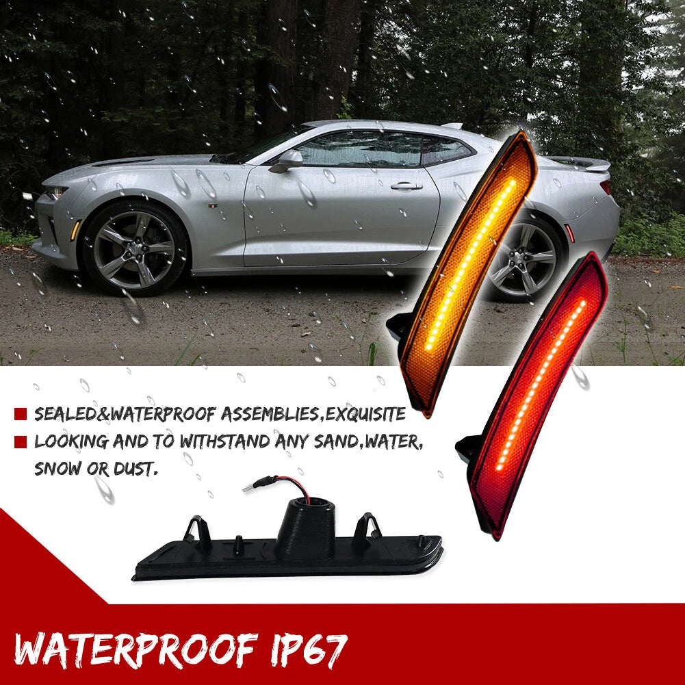 Set of 2 Clear Amber & Red LED Side Marker Lights for Chevrolet Camaro (2016–2023)