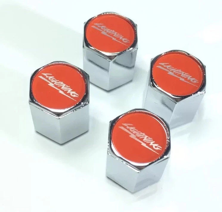 (4) Tire Valve Stem Caps for Ford Lightning F-150 (Red Chrome) (2009–2014)