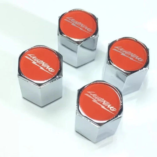 (4) Tire Valve Stem Caps for Ford Lightning F-150 (Red Chrome) (2009–2014)