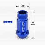 20Pc M12X1.5 Blue JDM Open End Cone Seat Hex Wheel Lug Nuts + Extension 25mmx50mm