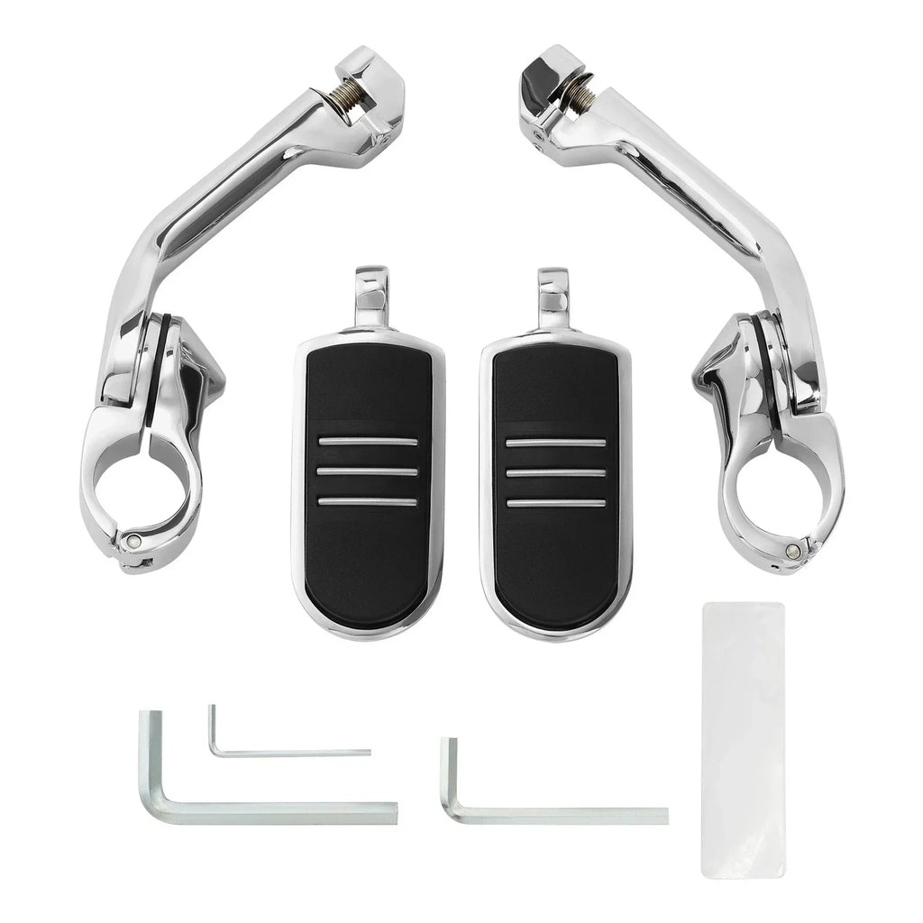 Chrome 1-1/4" Pegstreamliner Long Angled Highway Guard Foot Pegs for Harley