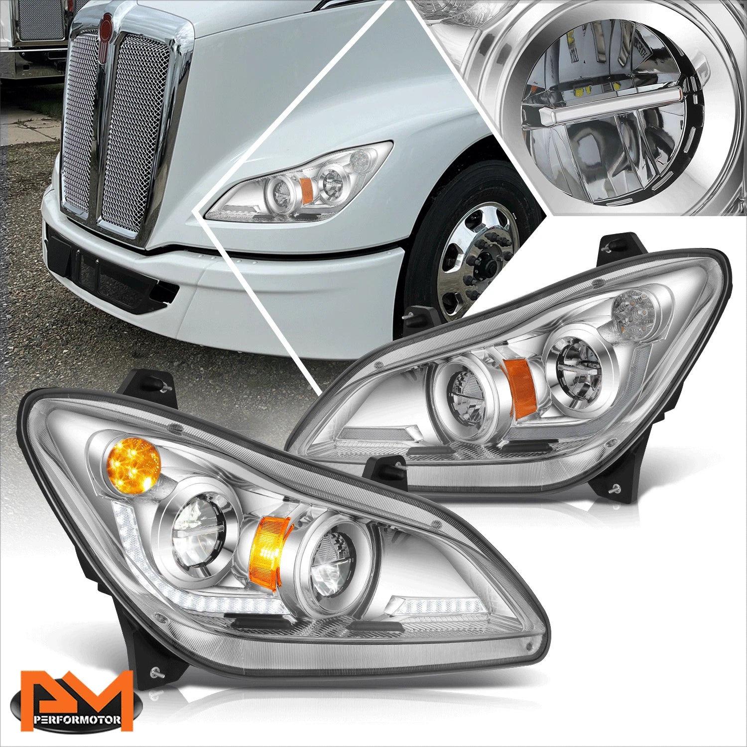 Full LED 3D Light Bar Chrome Headlights for Kenworth T680 (2022–2025)