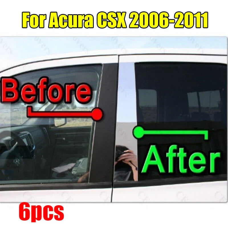 Chrome Pillar Trim Door Cover Mirrored Post / 6pcs/set / Acura CSX (2006–2011)