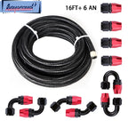 6AN Fitting Stainless Steel Nylon Braided Fuel Hose Line 16FT Kit for