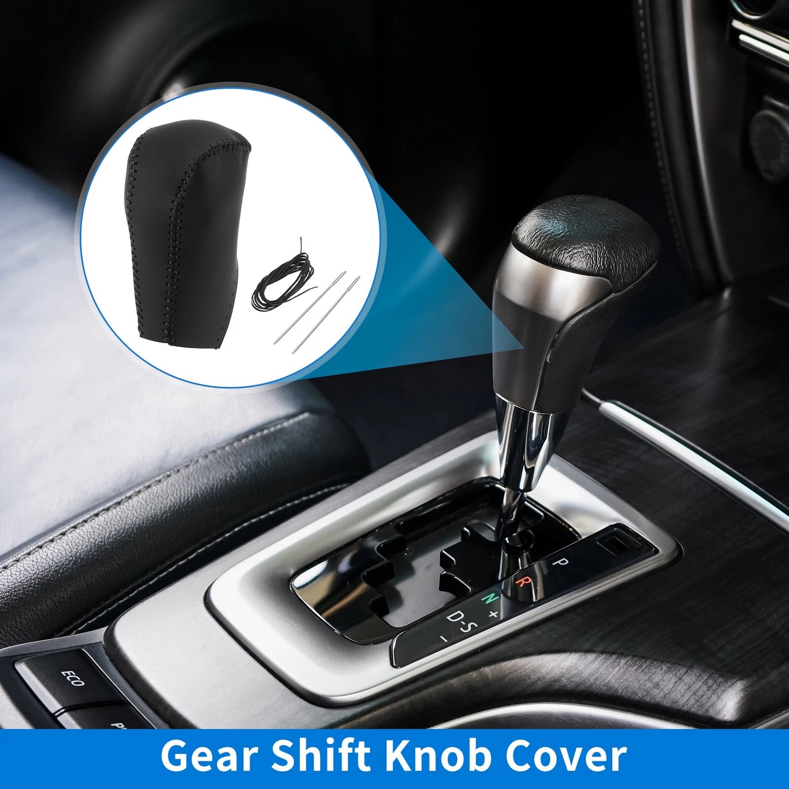 1 Pc Gear Shift Knob Cover for Toyota RAV4 (2013–2016) Black Faux Leather