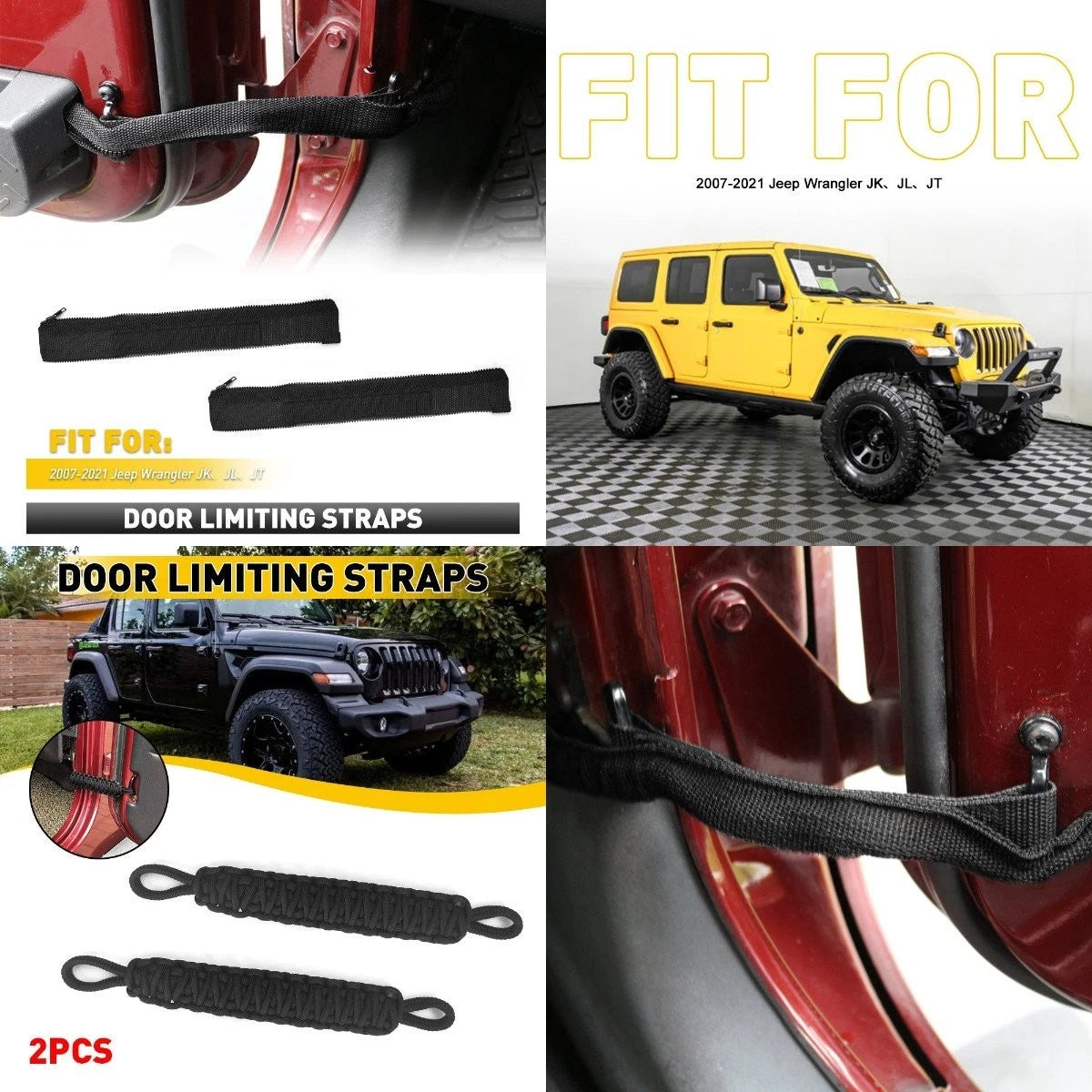 Heavy Duty Polyester Door Limiting Straps for Jeep Wrangler JKU TJ (2007–2018)