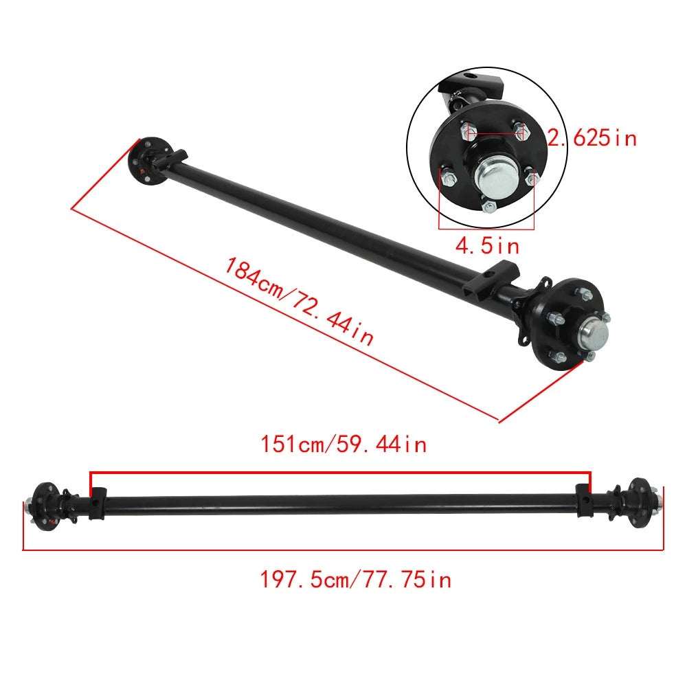 5 Lug 3500lbs Axle for Wide Frame (73" Hub Face, 58" Spring Center)
