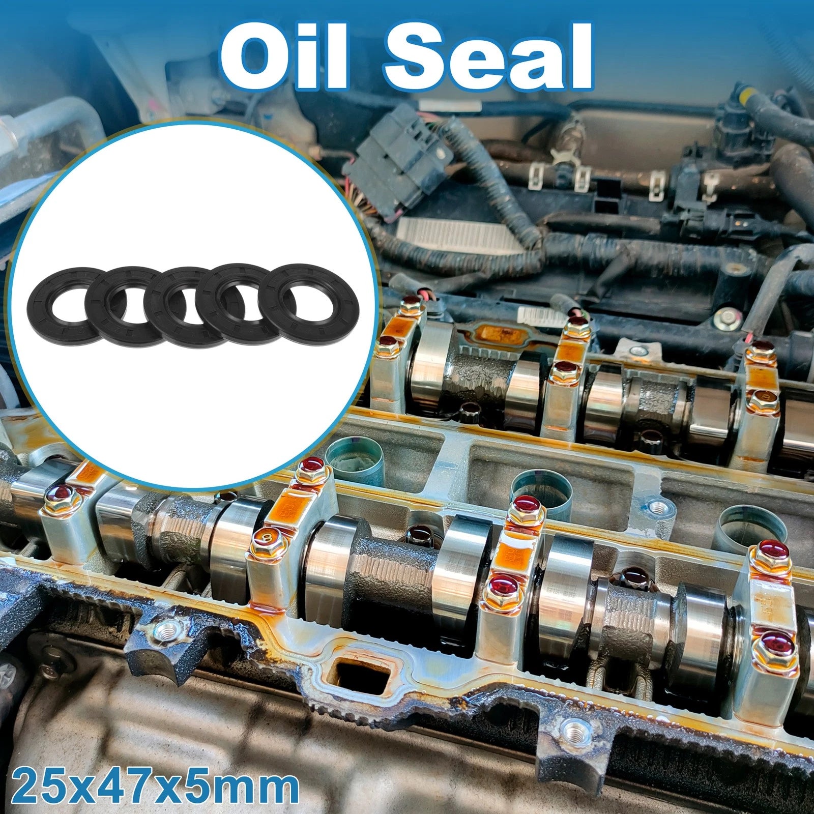 Set of 5 Oil Seal Rotary Shaft Seal Nitrile Rubber 25x47x5mm