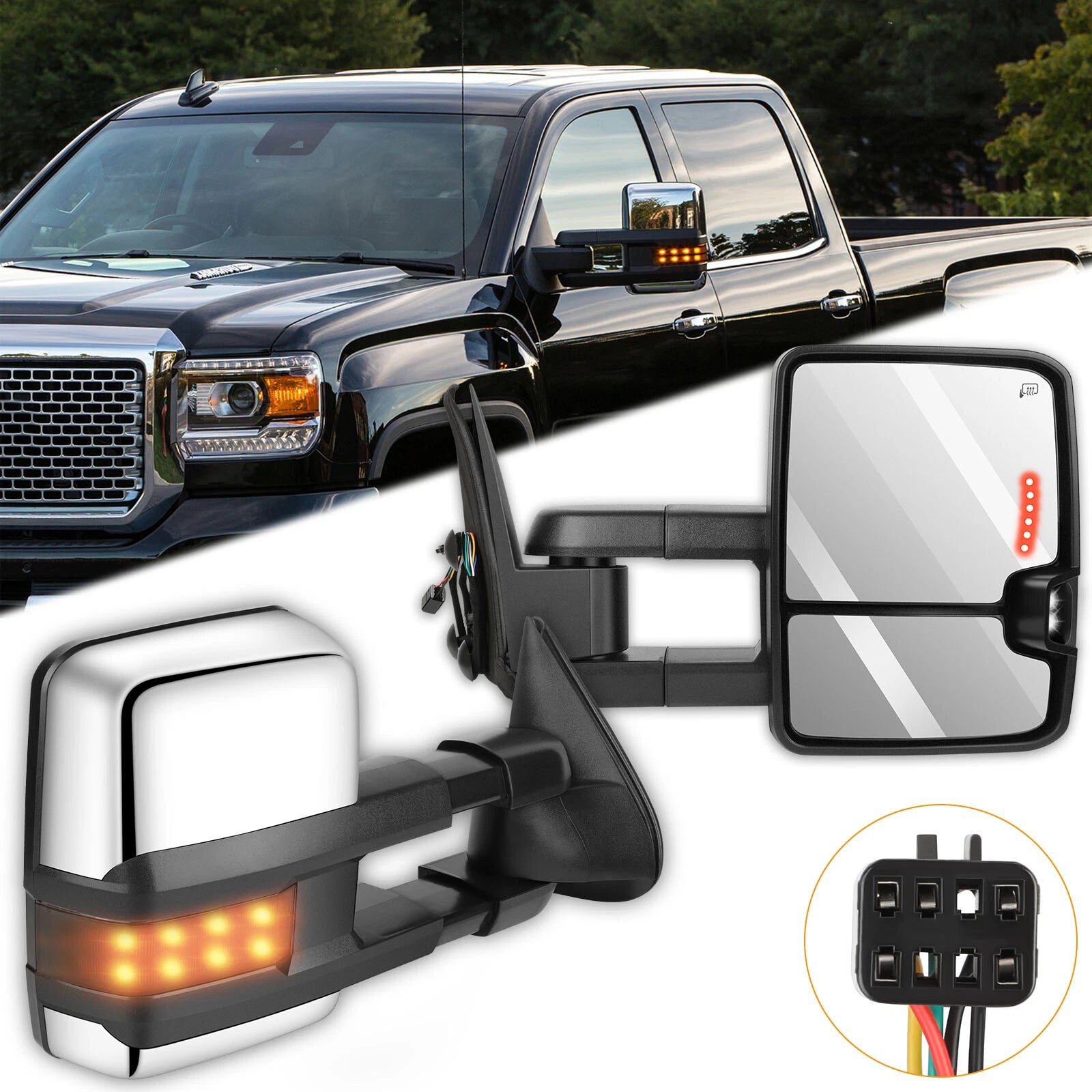 Pair Smoke LED Signal Tow Mirrors for Silverado Sierra (1999–2002)