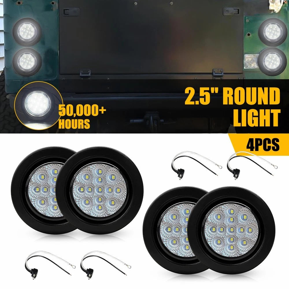 4X 2.5" DOT White Round LED Clearance Side Marker Light for Truck Trailer RV