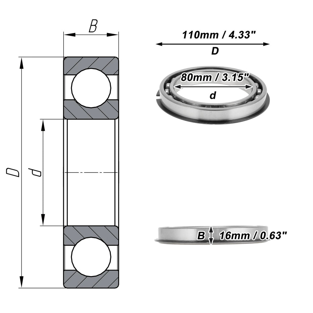 Deep Groove Ball Bearing P5 for Scooter Skateboard Wheel (80x110x16mm)