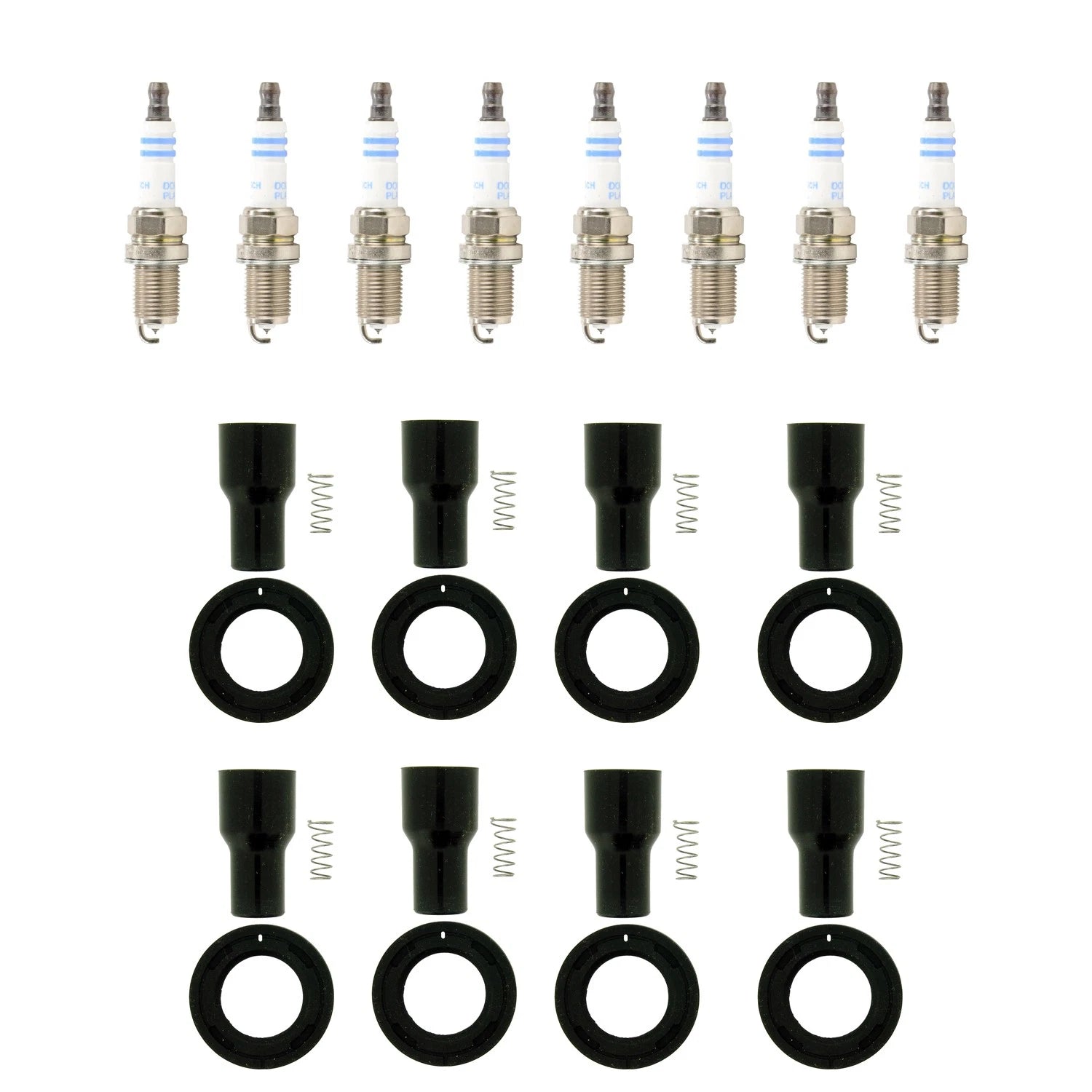 Set of 8 Bosch Double Platinum Spark Plugs & NGK Coil Boots for GS430 LX470 Tundra