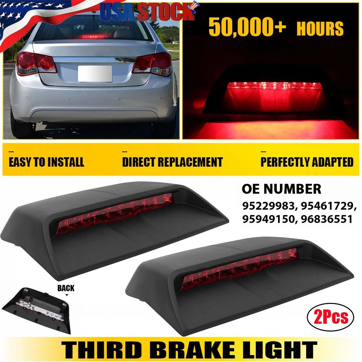 Pair 3rd Brake Cargo Light for Chevrolet Cruze Sedan (2011–2015) 95949150
