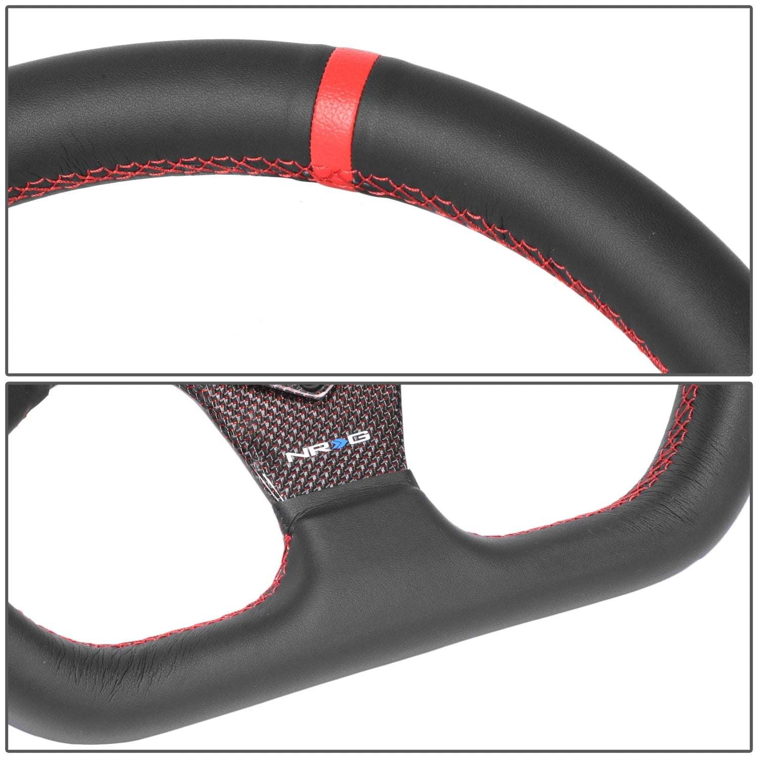 320mm Flat Dish Steering Wheel for NRG 3-Spoke (Flat Bottom, Red Stripe)