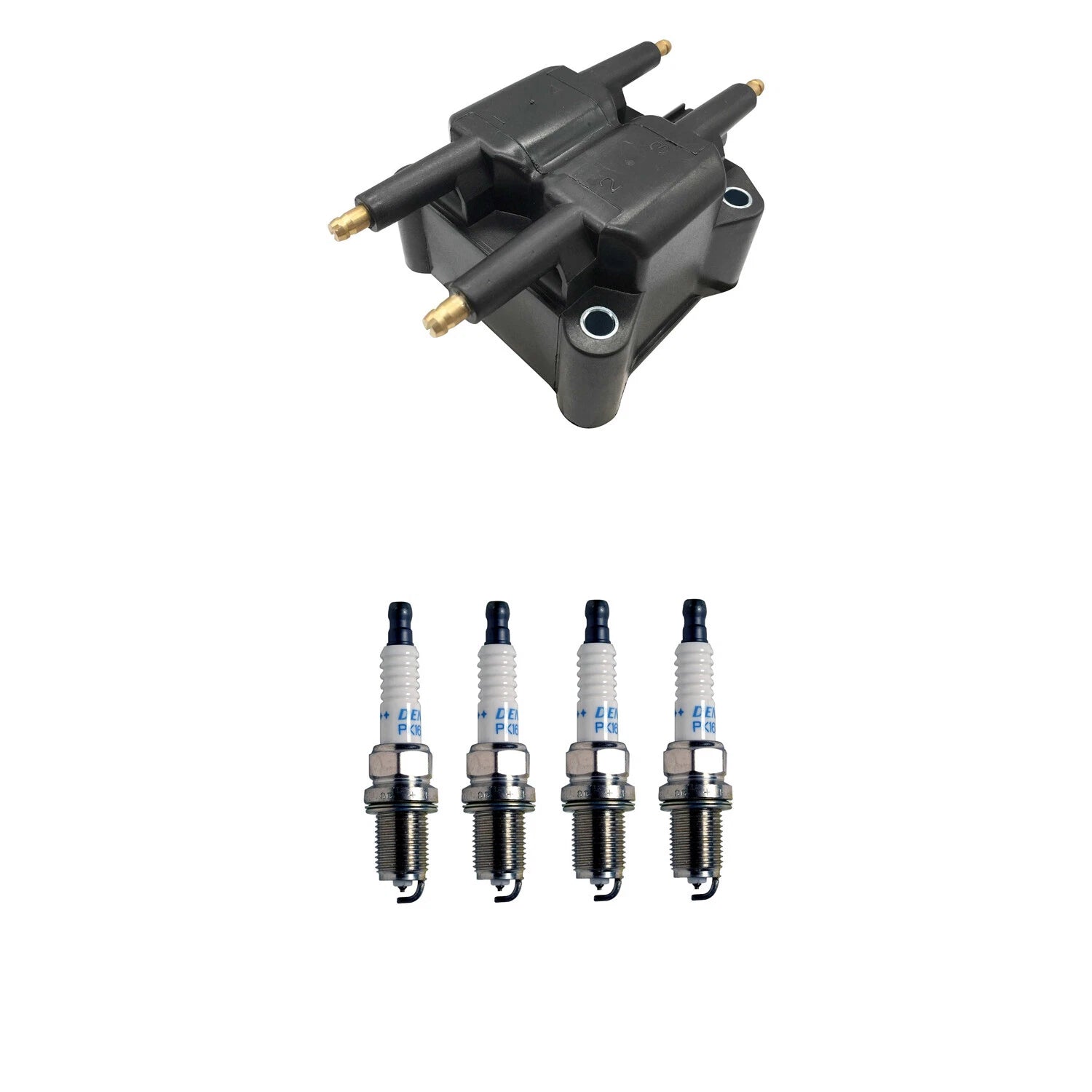 Set of 4 Hitachi Ignition Coils & Denso Platinum Spark Plugs for Dodge Caravan (L4)