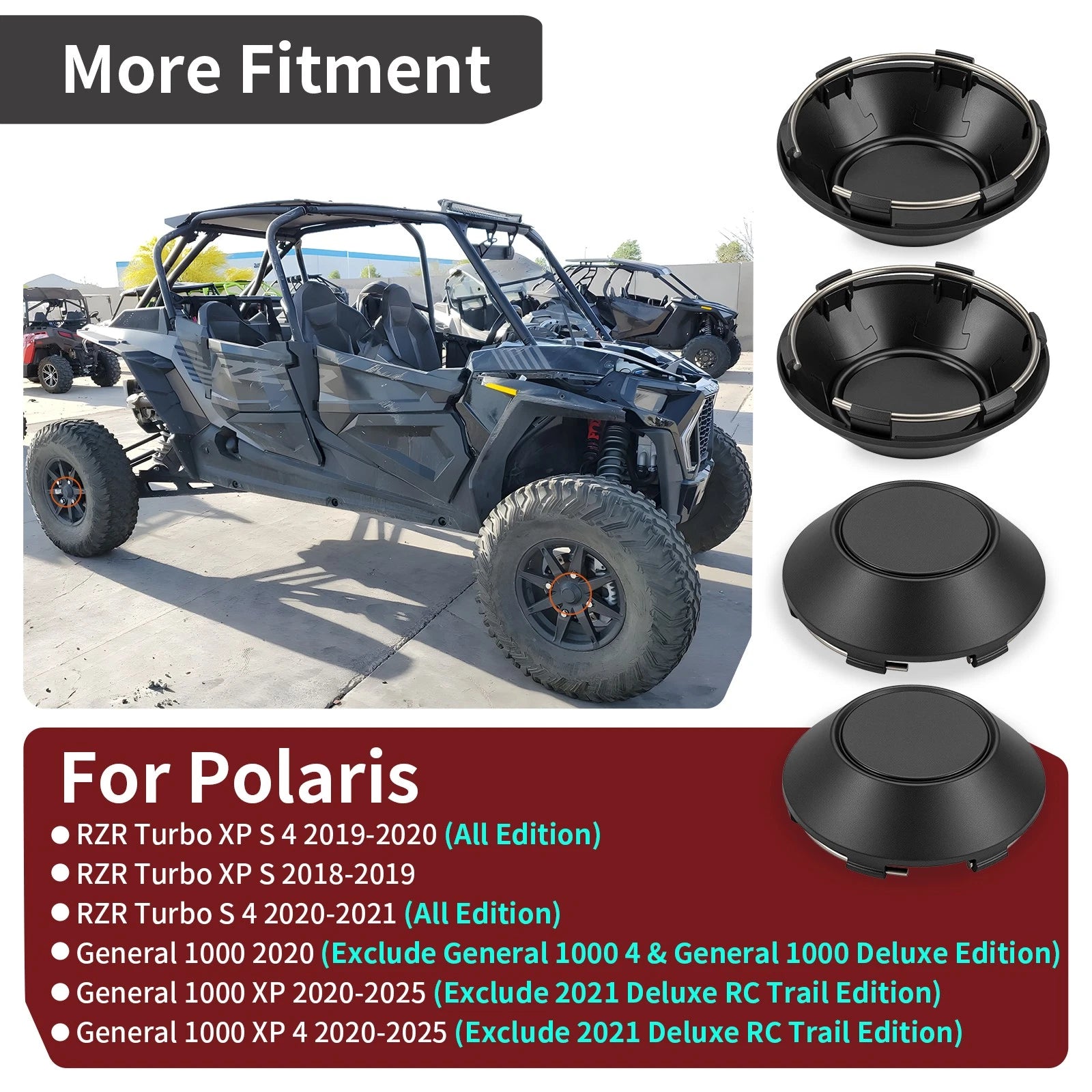 4X Center Hub Wheel Caps 1523153-655 for Polaris General XP 4 1000 (2020–2025)