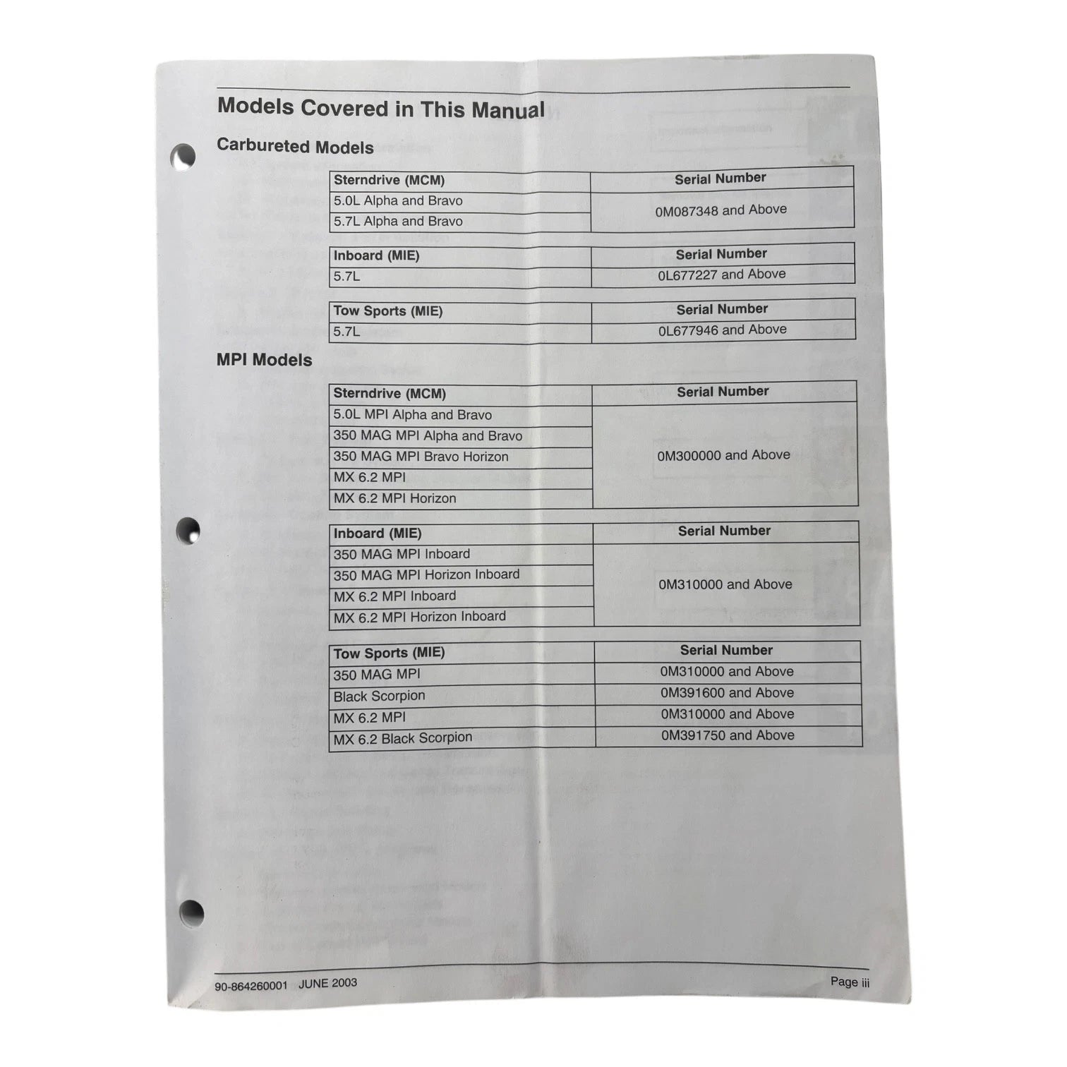 Mercury MerCruiser Manual for 5/5.7/6.2L MPI Gasoline Engines (90-864260001)