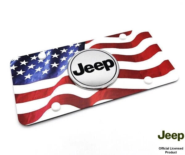 License Plate Frame Premium Color Wave American Flag for Jeep Wrangler (2007–2024)