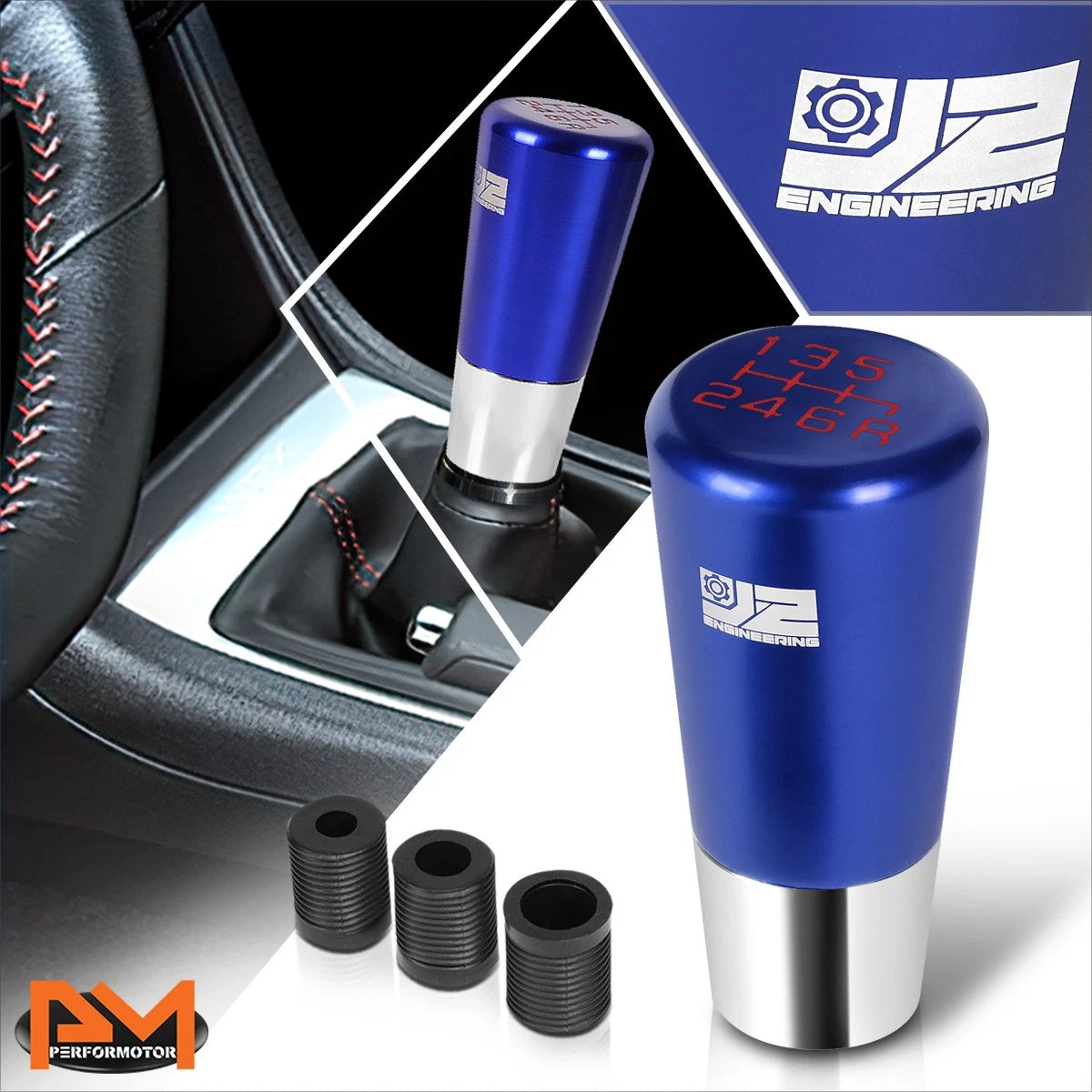 J2 Aluminum 6-Speed Manual Shift Knob for Universal Vehicles (Blue)