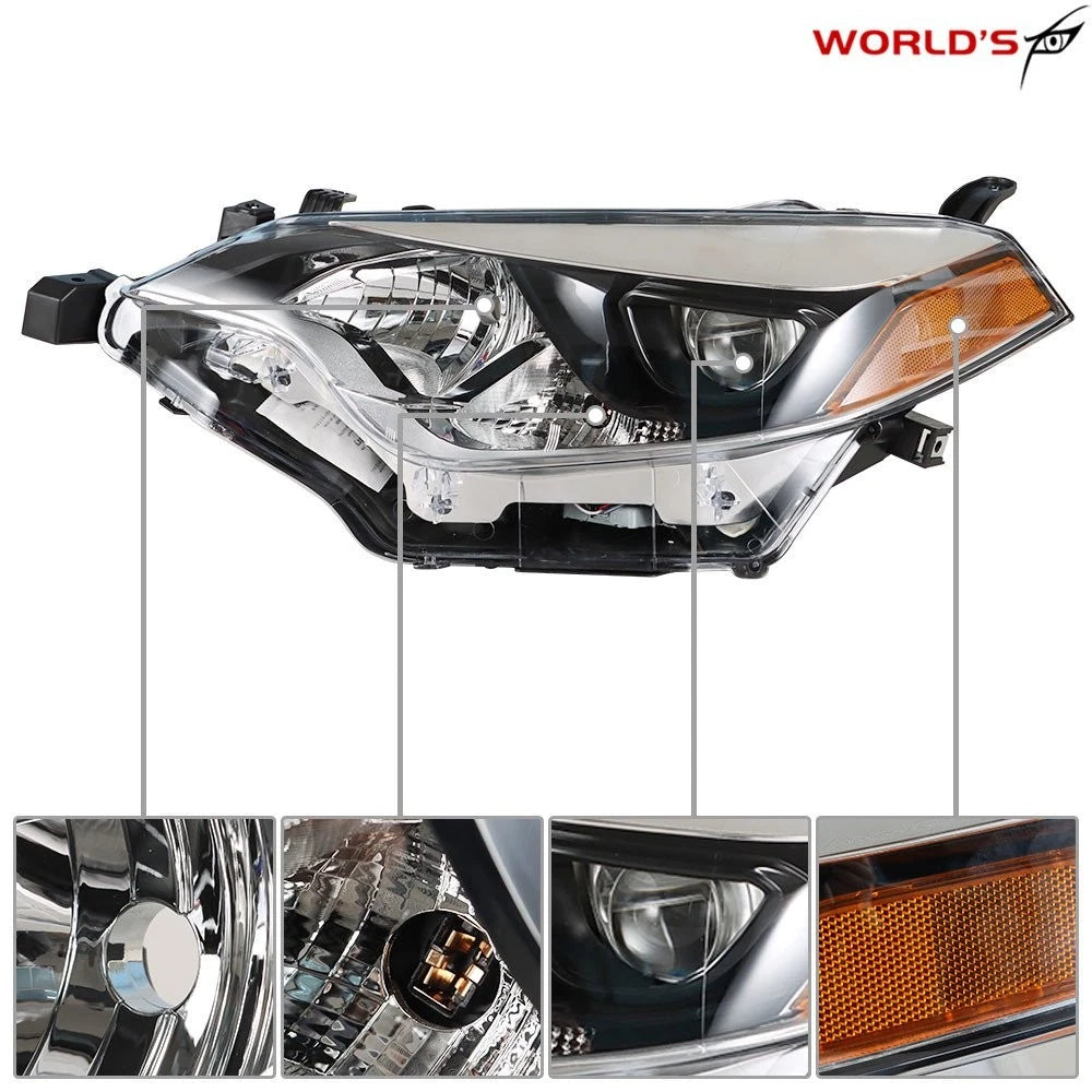 Set of 2 Halogen Clear Headlights for Toyota Corolla (2014–2016)