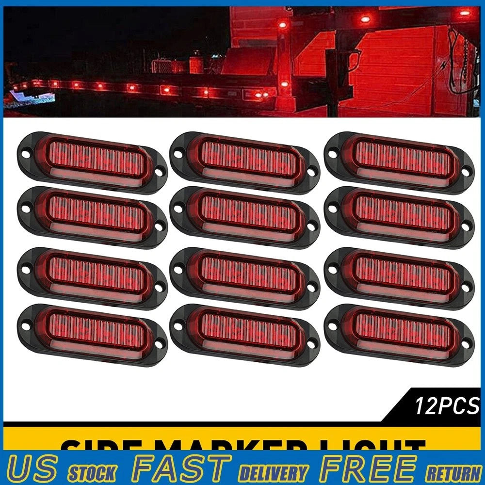 12PCS Red 4LED Side Marker Lights for RV Truck Trailer Boat Van