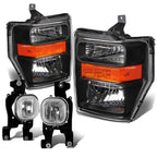 Set of 2 Black Amber Headlight Turn Signal Lamp Chrome Fog Light for SuperDuty (2008–2010)