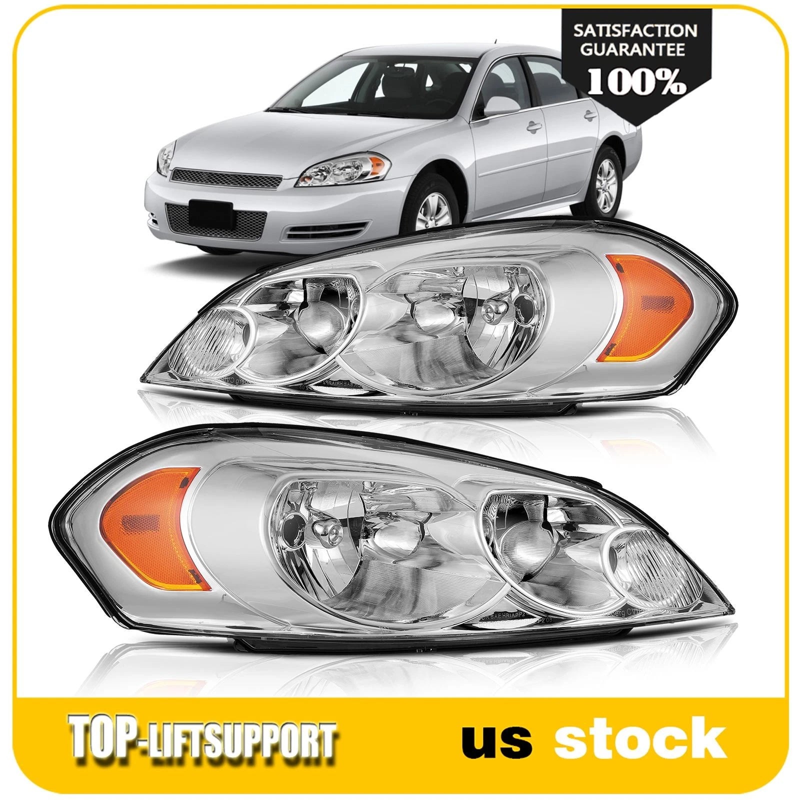 Set of 2 Chrome Headlight Assembly for Chevy Impala (2006–2013)