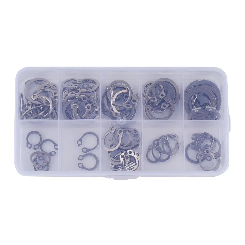 100pcs 304 SS External Circlip Ring Assortment 8-18mm for Universal