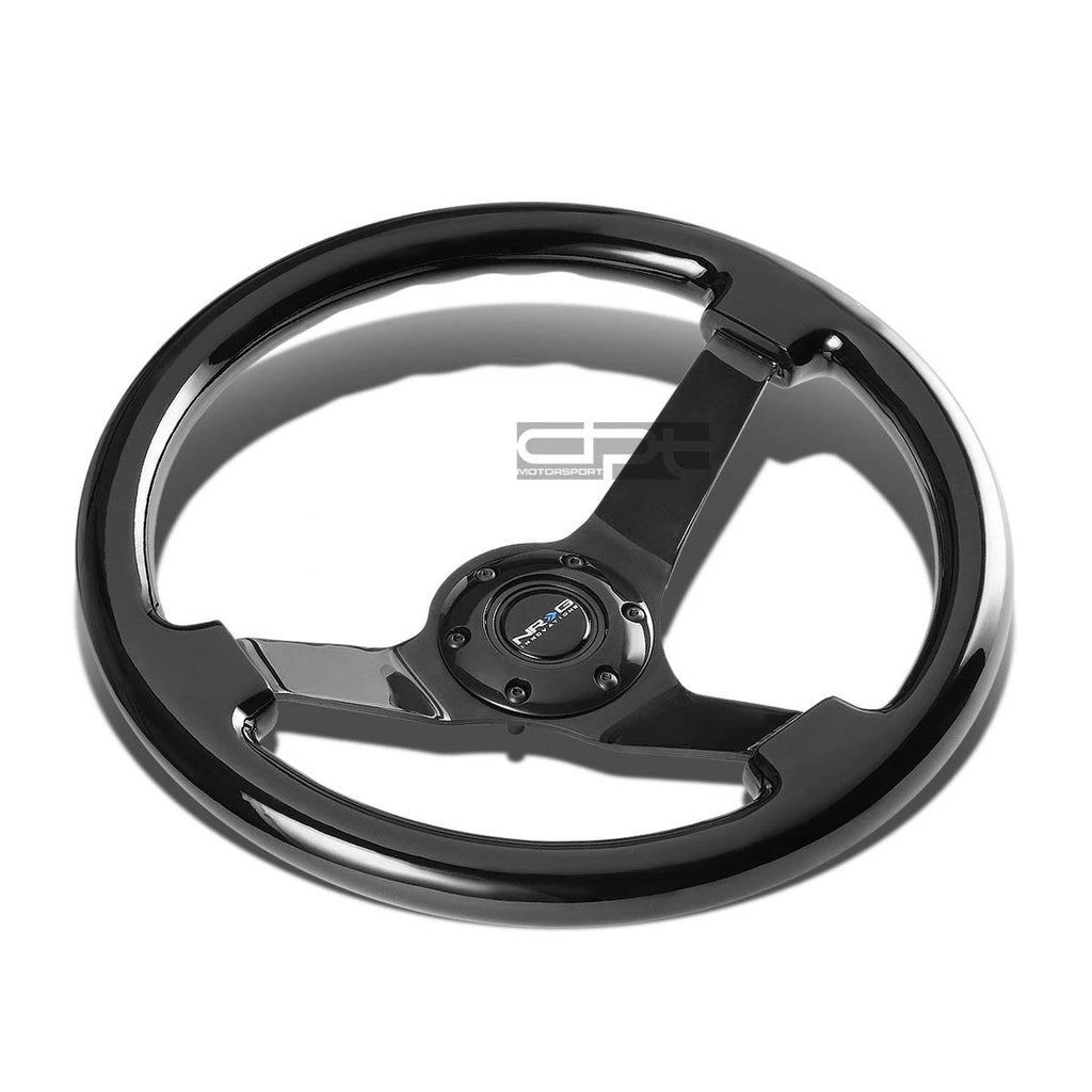 NRG RST-036BK-BK 350MM Deep Dish Anodized Aluminum Wooden Steering Wheel