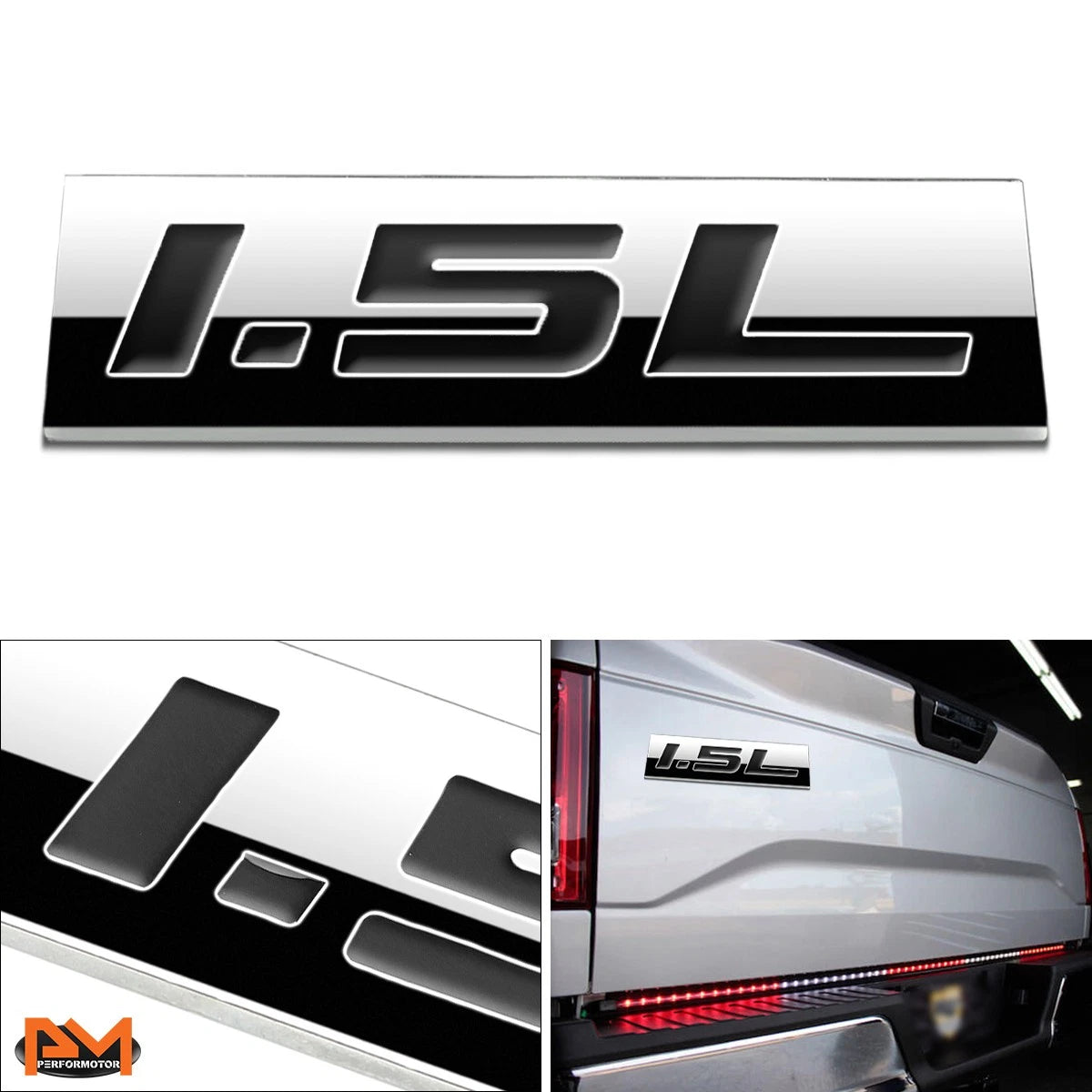 Polished Metal 3D Decal Emblem for Chevrolet Honda Ford Toyota (1.5L)