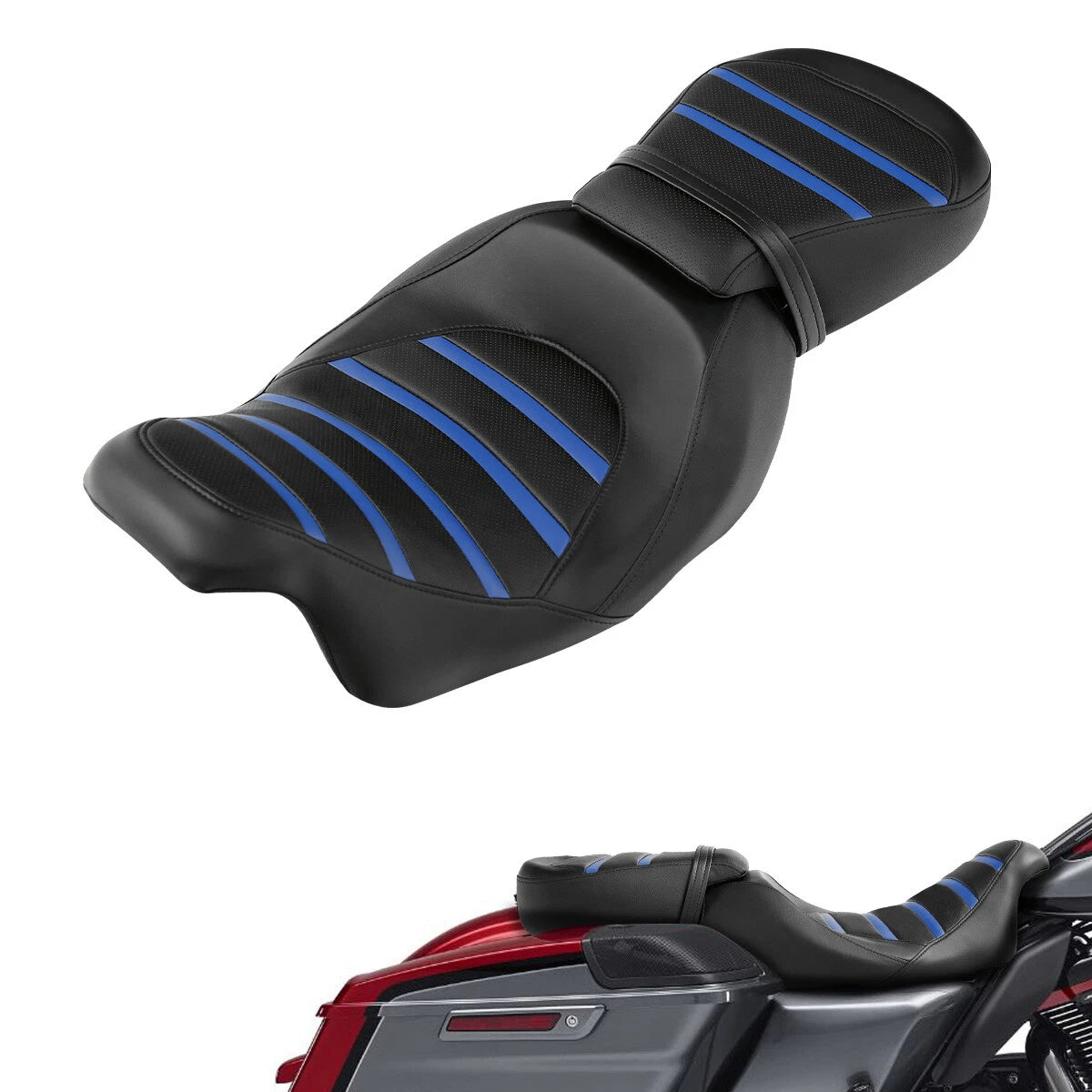 Rider Driver Passenger Seat for Harley Electra Street Glide (2009–2023) Black Blue