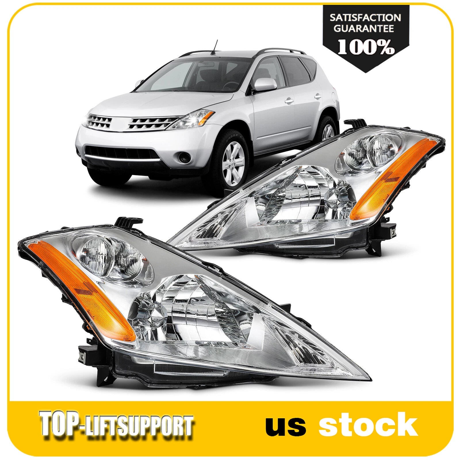 Pair Headlight Assembly for Nissan Murano (2003–2007) Chrome Housing