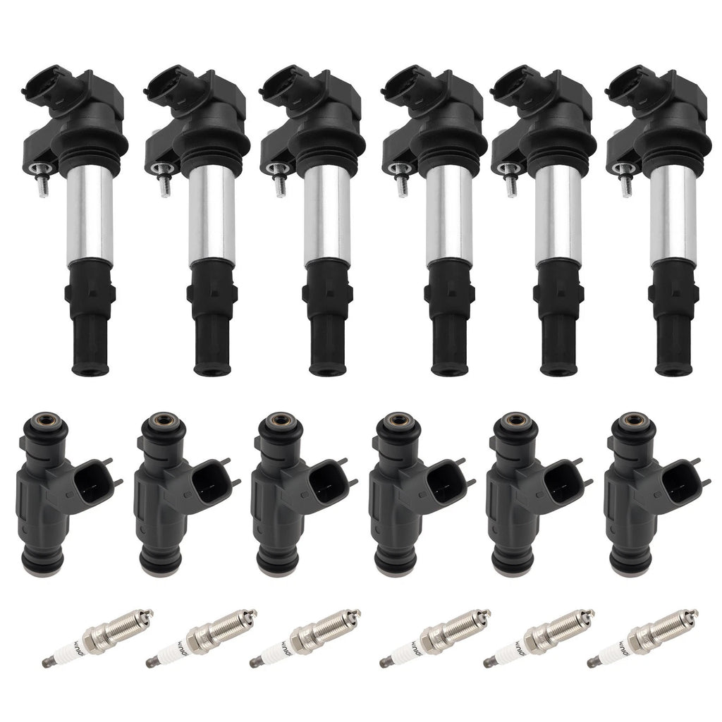 Set of 6 Fuel Injectors Ignition Coils Spark Plugs for Cadillac SRX (2004–2006)